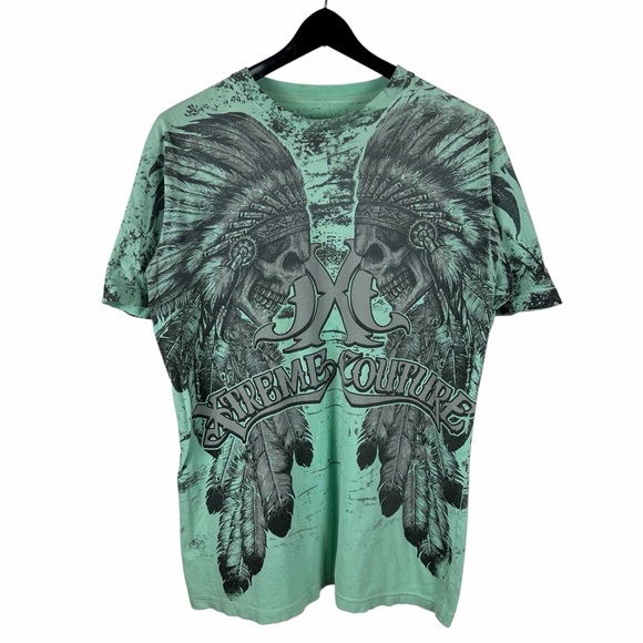 Mens Y2K Xtreme Couture All Over Print Tribal Native Grunge Shirt Size L - Picture 1 of 9